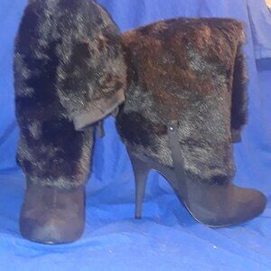 Knee-High Boots Pointed Toe Stiletto Heel 4.3" Winter Boots With Faux Fur